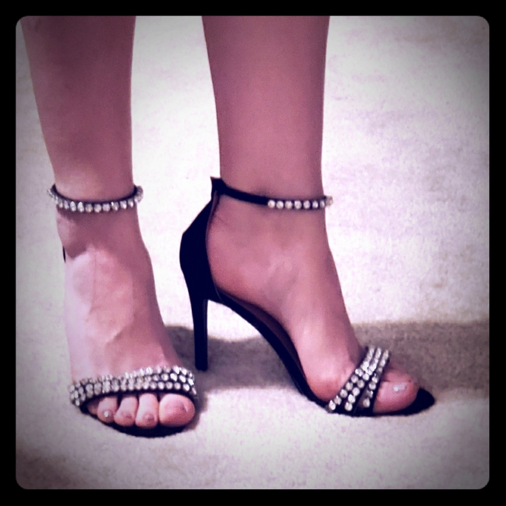 Charlotte Russe black with crystal open-toed heels